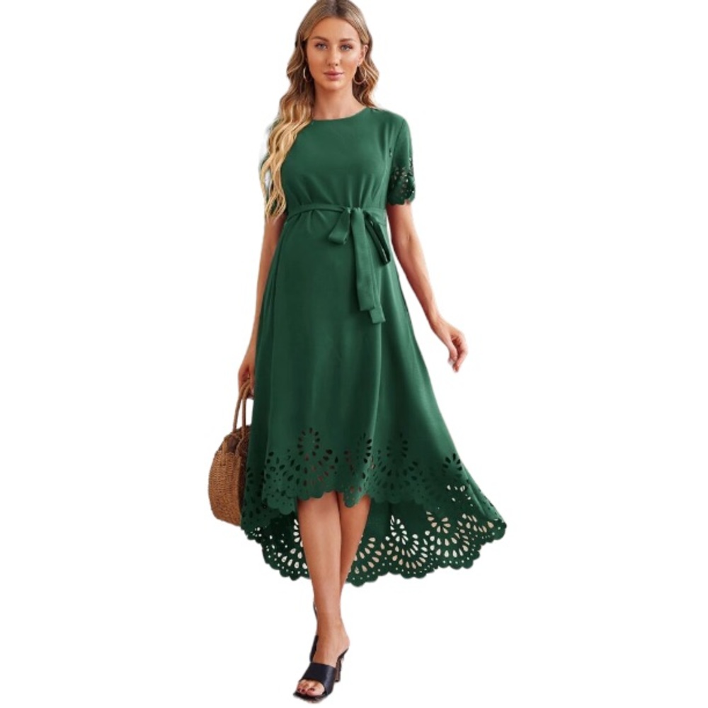 Dress green high low maternity nursery fashion maxi xs - Picture 2 of 13
